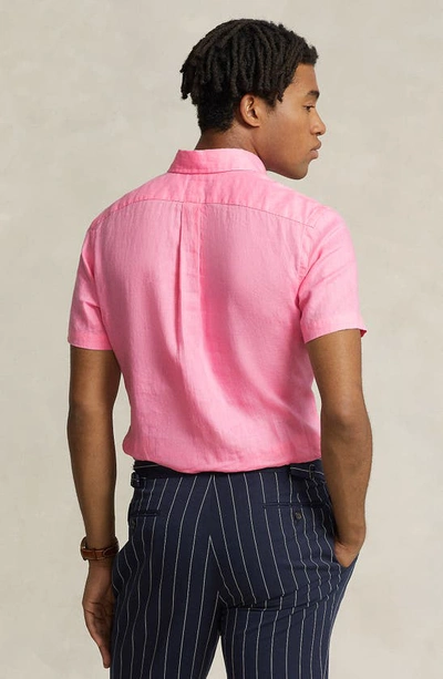 Shop Polo Ralph Lauren Embroidered Polo Rider Linen Button-down Shirt In Harbor Pink