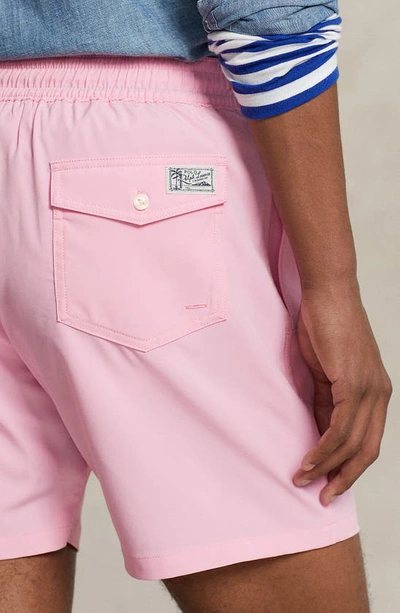 Shop Polo Ralph Lauren Traveler Polo Rider Swim Trunks In Course Pink