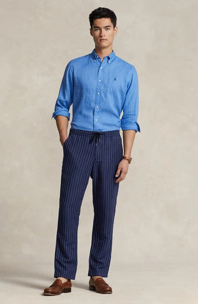 Shop Polo Ralph Lauren Piece Dyed Linen Button-down Shirt In Summer Blue