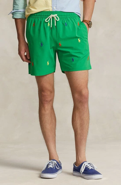 Shop Polo Ralph Lauren Traveler Swim Trunks In Preppy Green