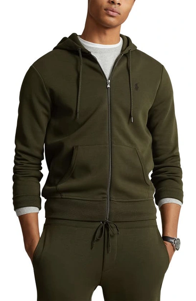 Shop Polo Ralph Lauren Double Knit Zip-up Hoodie In Company Olive