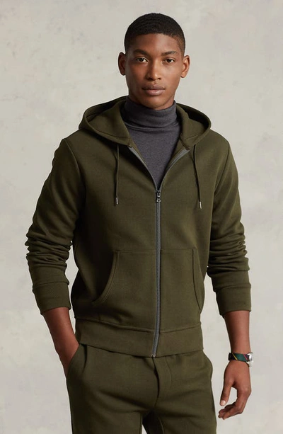 Shop Polo Ralph Lauren Double Knit Zip-up Hoodie In Company Olive