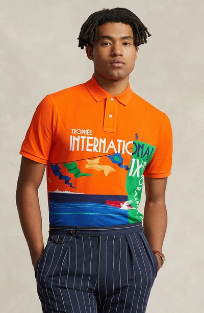 Shop Polo Ralph Lauren Graphic Cotton Polo Shirt In Bright Signal Orange Multi