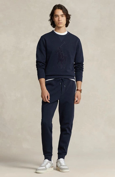 Shop Polo Ralph Lauren Bouclé Polo Rider Crewneck Sweatshirt In Aviator Navy