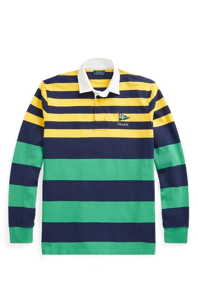 Shop Polo Ralph Lauren Stripe Cotton Rugby Shirt In Chrome Yellow Multi