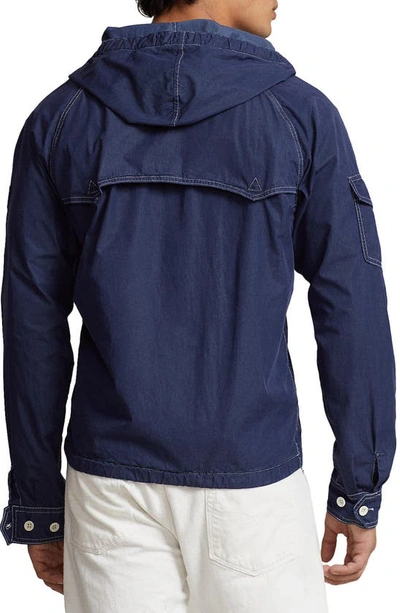 Shop Polo Ralph Lauren Hooded Cotton Blend Jacket In Newport Navy