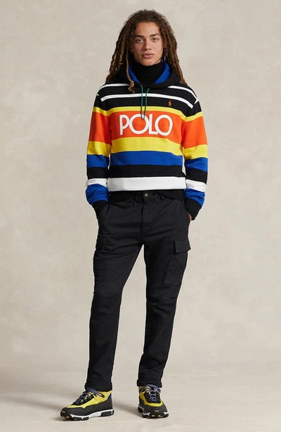 Shop Polo Ralph Lauren Stripe Logo Fleece Graphic Hoodie In Polo Black Multi
