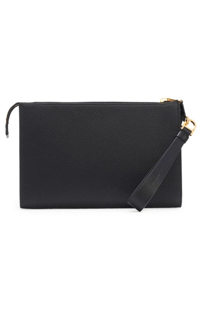 Shop Tom Ford Mini Grained Leather Zip Pouch In Black