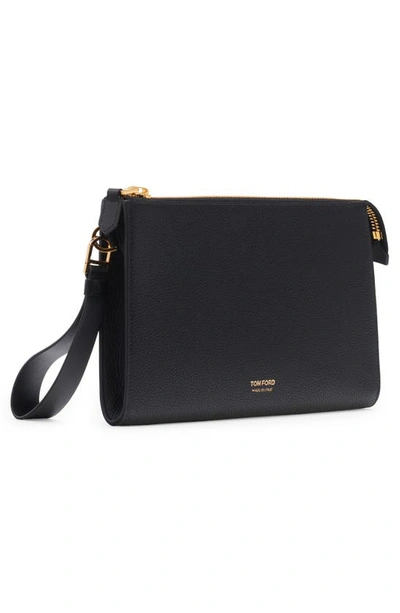 Shop Tom Ford Mini Grained Leather Zip Pouch In Black