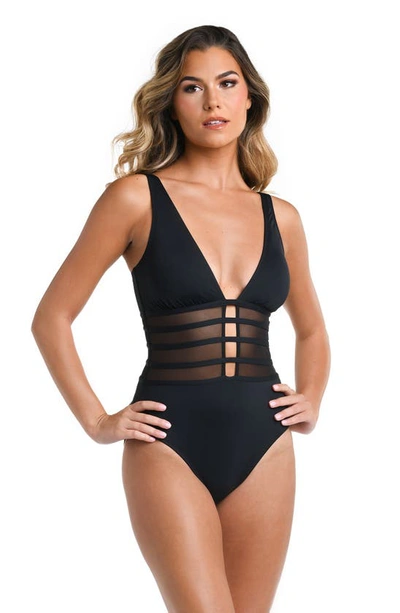 Shop La Blanca Strappy Mesh Inset One-piece Swimsuit In Black