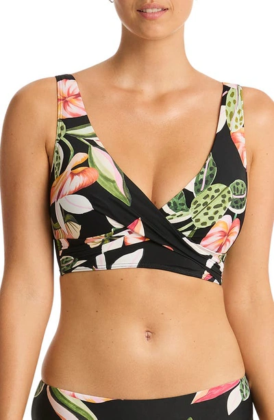 Shop Sea Level Sundown Cross Front Multifit Bikini Top In Black