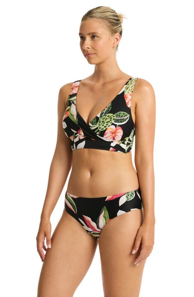 Shop Sea Level Sundown Cross Front Multifit Bikini Top In Black