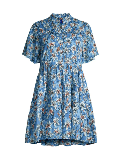 Shop Ro's Garden Women's Vibeka Floral Cotton Mini Shirtdress In Light Blue Olga