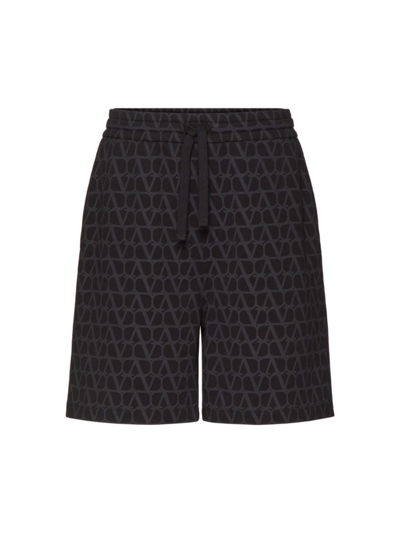 Shop Valentino Men's Toile Iconographe Print Cotton Bermuda Shorts In Black