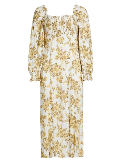 Shop Free People Women's Jaymes Smocked Floral Midi-dress In Pastry Cream Combo