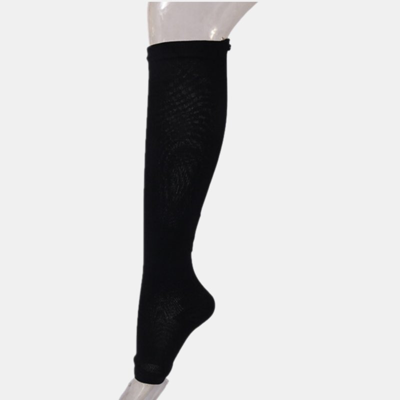Shop Vigor Premium Quality Zipper Compression Socks Calf Knee High Open Toe Support In Black