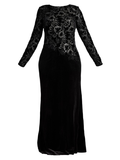 Shop Tadashi Shoji Women's Lace & Velvet Gown In Black Beige