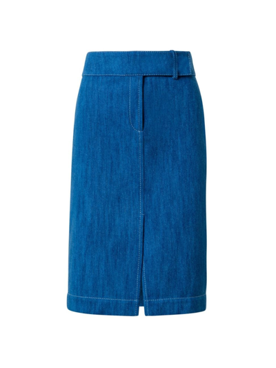 Shop Akris Punto Women's Washed Denim Midi-skirt In Medium Blue Denim