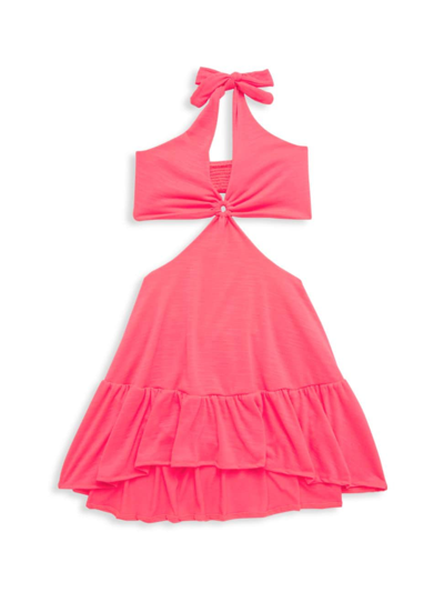 Shop Little Peixoto Little Girl's & Girl's Ariel Cotton Cut-out Halter Dress In Hot Pink Watermelon