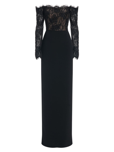 Shop Theia Women's Andrina Lace Off-the-shoulder Gown In Black
