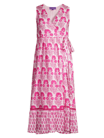 Shop Ro's Garden Women's Tula Floral Cotton Wrap Midi-dress In Pink Omega