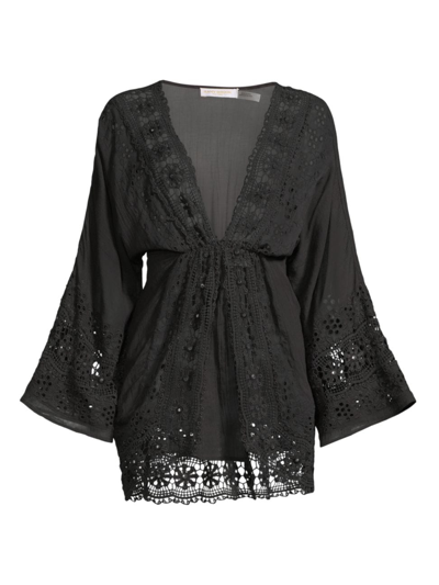 Shop Ramy Brook Women's Clover Guipure Lace-trimmed Cover-up Dress In Black