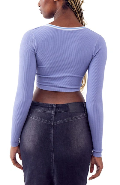 Shop Bdg Urban Outfitters Going For Gold Long Sleeve Rib Crop Top In Light Blue