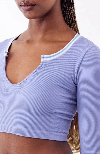 Shop Bdg Urban Outfitters Going For Gold Long Sleeve Rib Crop Top In Light Blue