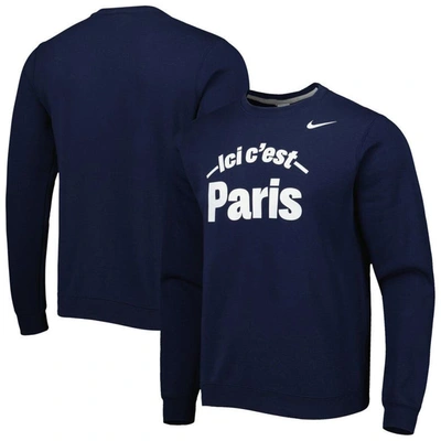 Shop Nike Navy Paris Saint-germain Club Fleece Pullover Sweatshirt