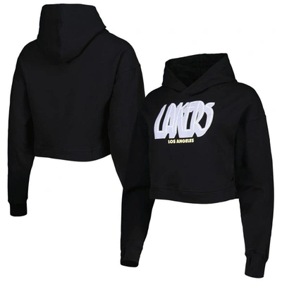 Shop Lusso Black Los Angeles Lakers Layla World Tour Cropped Pullover Hoodie