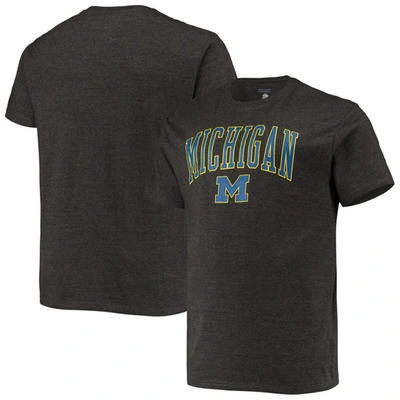 Shop Champion Heathered Charcoal Michigan Wolverines Big & Tall Arch Over Wordmark T-shirt In Heather Charcoal