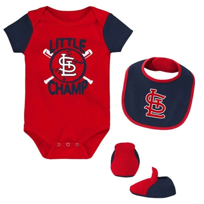 Shop Outerstuff Newborn & Infant Red/navy St. Louis Cardinals Little Champ Three-pack Bodysuit Bib & Booties Set
