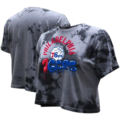 Shop Stadium Essentials Charcoal Philadelphia 76ers Street Art Dark Crystal Washed Crop T-shirt