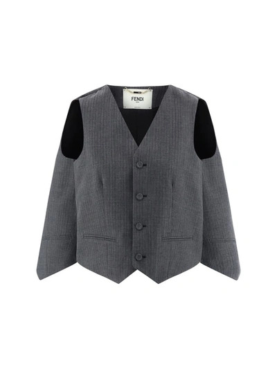 Shop Fendi Blazers & Vests In Grey Melange