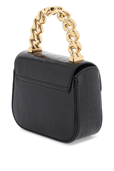 Shop Versace Croco-embossed Leather 'la Medusa' Mini Bag In Black