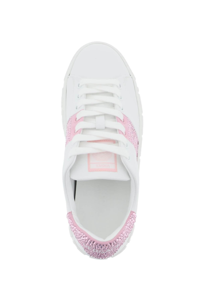 Shop Versace Greca Sneakers With Crystals In White,pink