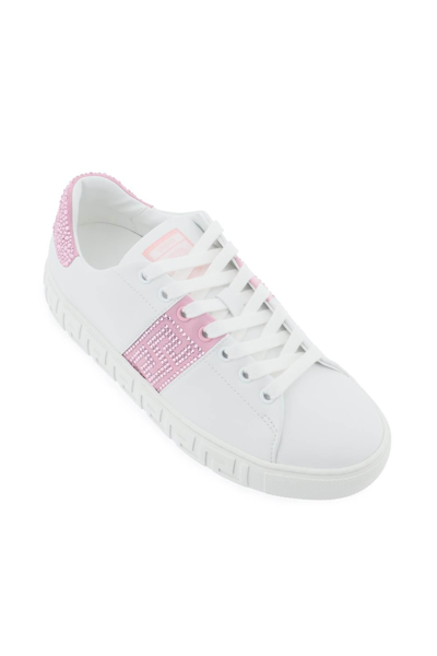 Shop Versace Greca Sneakers With Crystals In White,pink