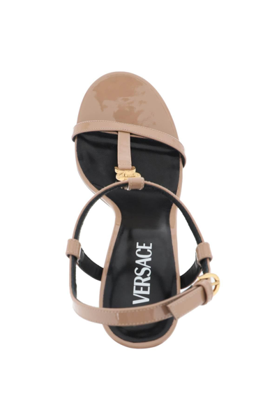 Shop Versace Medusa '95 Patent Leather Sandals In Neutro