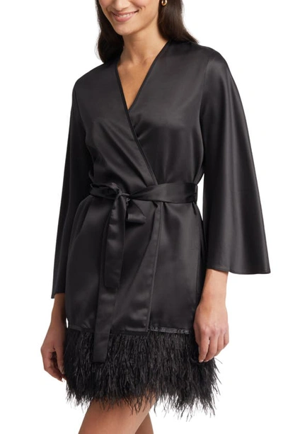 Shop Rya Collection Swan Charmeuse & Ostrich Feather Wrap In Black
