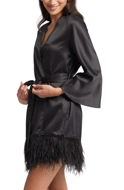 Rya Collection Swan Feather-hem Robe, Inclusive Sizing In Black