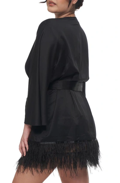 Shop Rya Collection Swan Charmeuse & Ostrich Feather Wrap In Black