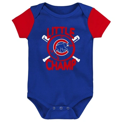Outerstuff Newborn And Infant Boys And Girls Royal Chicago Cubs Little Champ Three-pack Bodysuit Bib And Bootie In Royal