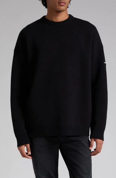 Shop Balenciaga Oversize Double Face Wool Blend Crewneck Sweater In Black