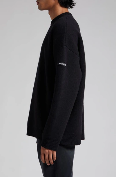 Shop Balenciaga Oversize Double Face Wool Blend Crewneck Sweater In Black