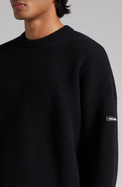 Balenciaga Oversize Double Face Wool Blend Crewneck Sweater In Black