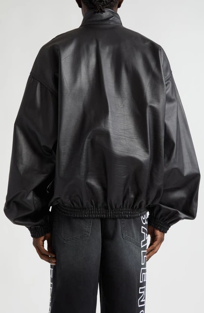 Balenciaga 3b Logo Oversize Leather Track Jacket In Black
