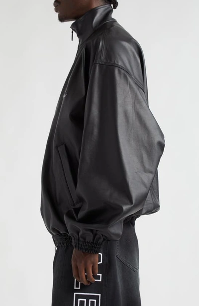 Shop Balenciaga 3b Logo Oversize Leather Track Jacket In Black