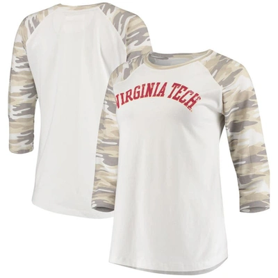 Shop Camp David White/camo Virginia Tech Hokies Boyfriend Baseball Raglan 3/4 Sleeve T-shirt