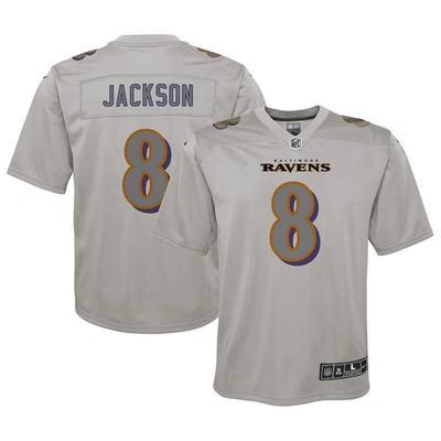 Shop Nike Youth  Lamar Jackson Gray Baltimore Ravens Atmosphere Fashion Game Jersey