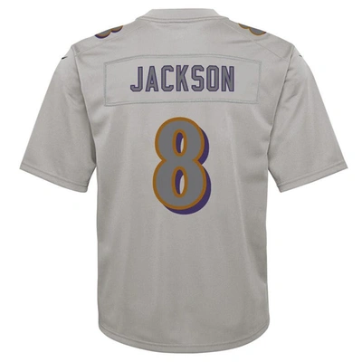Shop Nike Youth  Lamar Jackson Gray Baltimore Ravens Atmosphere Fashion Game Jersey